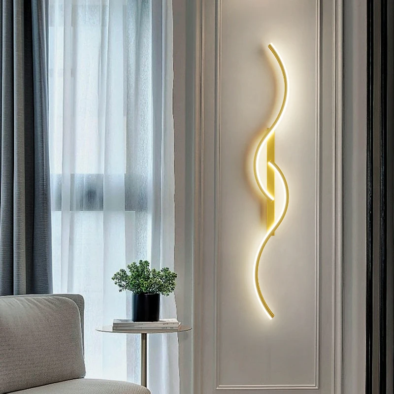 Modern LED Wall Lamp Bedroom Bedside Sconce Long Strip Living Room Sofa Home Decoration Wall Light Night Interior Luminaria Gold