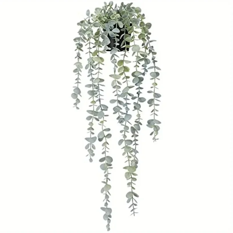 

2Pcs New model 9-Branch Grey-Green Artificial Eucalyptus Hanging Plant with Pot for Wall Room Indoor Outdoor Shelf Decoration