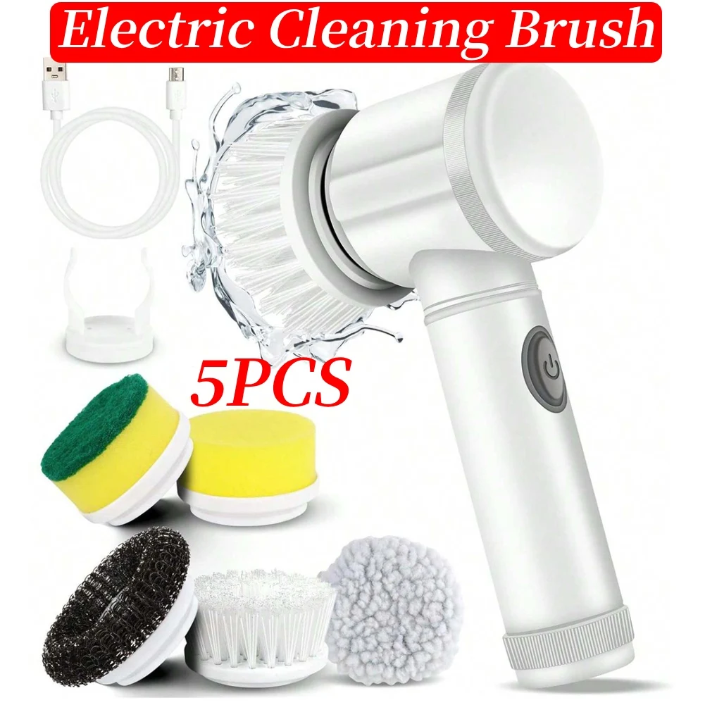 New Wireless Electric Cleaning Brush 5 in 1 Housework Kitchen Dishwashing Brush Bathtub Tile Professional Cleaning Brush