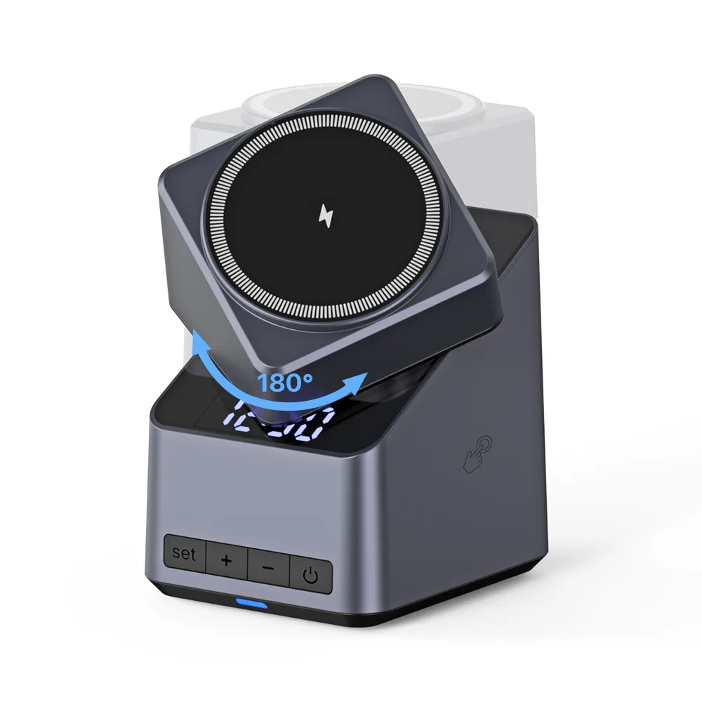 شاحن لاسلكي للهاتف مغناطيسي 4 في 1 - 180 °   قاعدة شحن متعددة الأجهزة بحامل دوار قابل للتعديل باللمس للهواتف الذكية وAcce