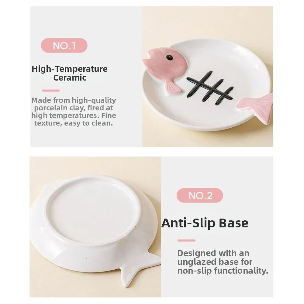Gamelle surélevée en céramique pour chat, motif os de poisson, mignonne, protection du cou, anti-vomissement, pour nourriture et eau, accessoires pour animaux de compagnie