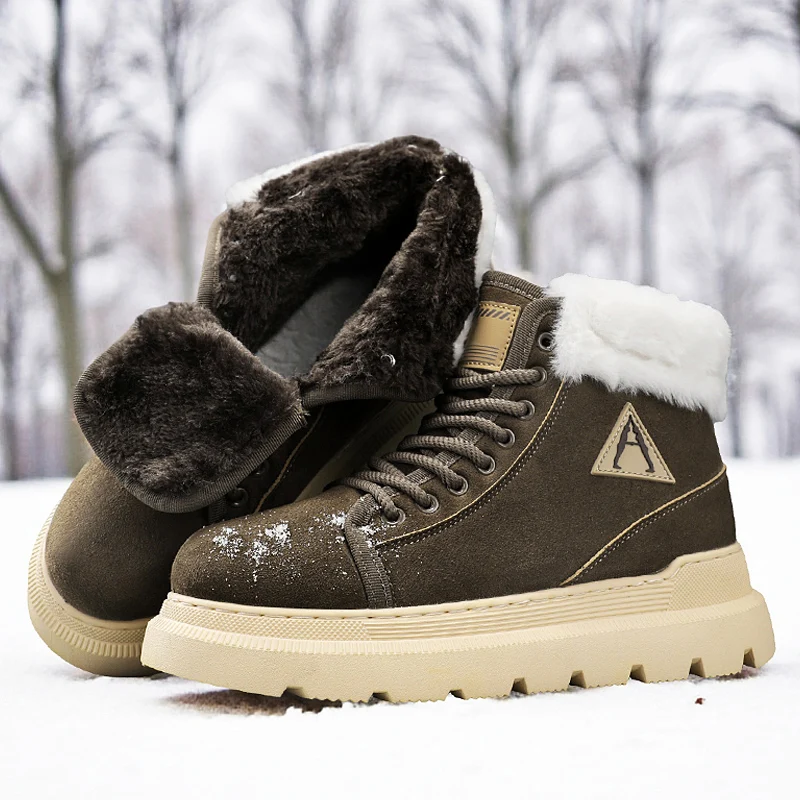 

Autumn and Winter Men's Large-sized Flat Low-heeled Fleece Warm Retro Style Color-blocked Lace-up Casual Outdoor Work Boots