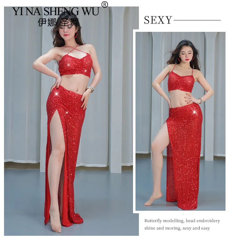 

Костюм для выступлений BellyDance для женщин, высококачественный сексуальный топ с блестками, юбка для взрослых и женщин, профессиональная одежда для восточных танцев