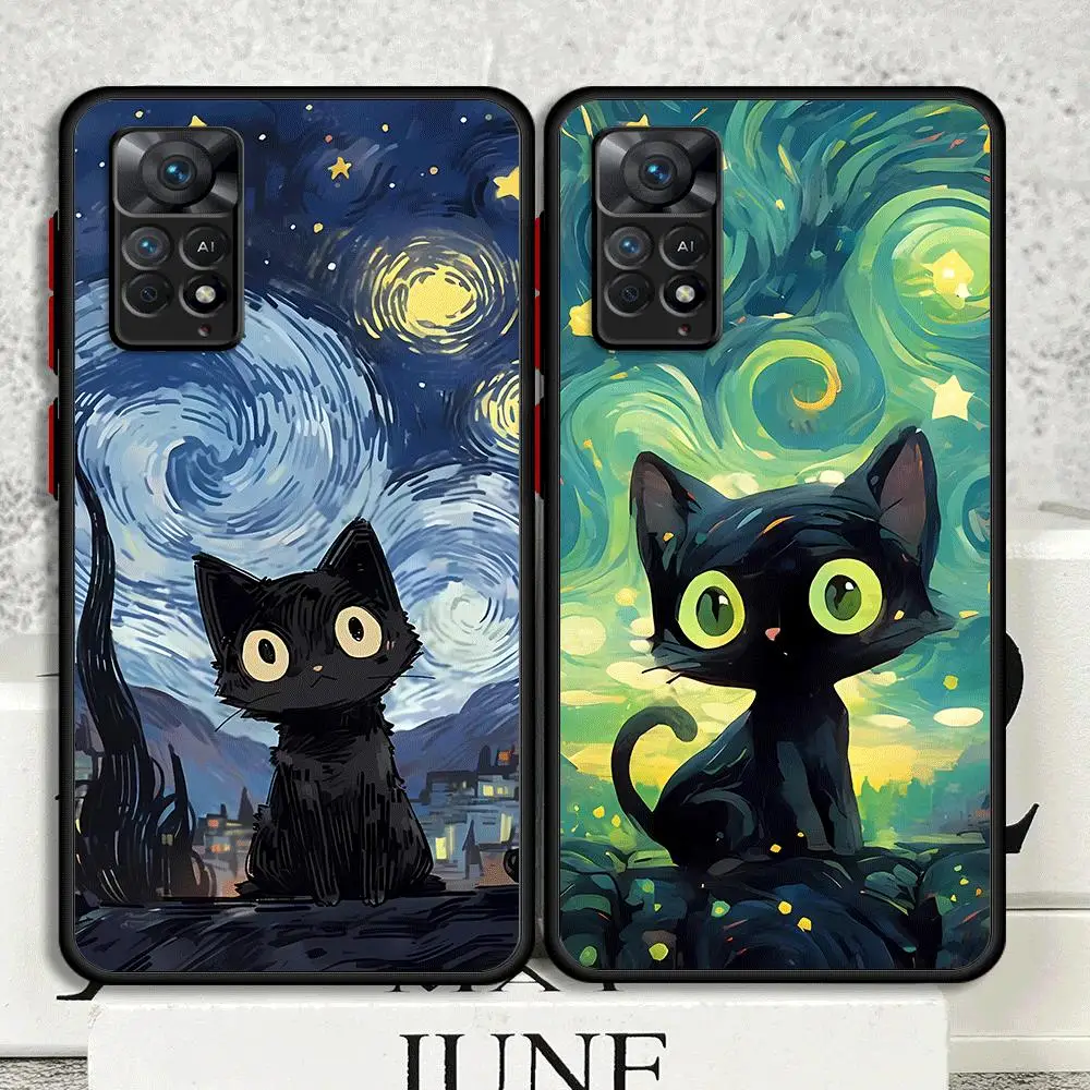 Starry Sky Cat Phone Case for Xiaomi Redmi 9A 9 9C 9T 10 10C 12C 12 4G 12 5G K40 Pro A1 A2 Cover