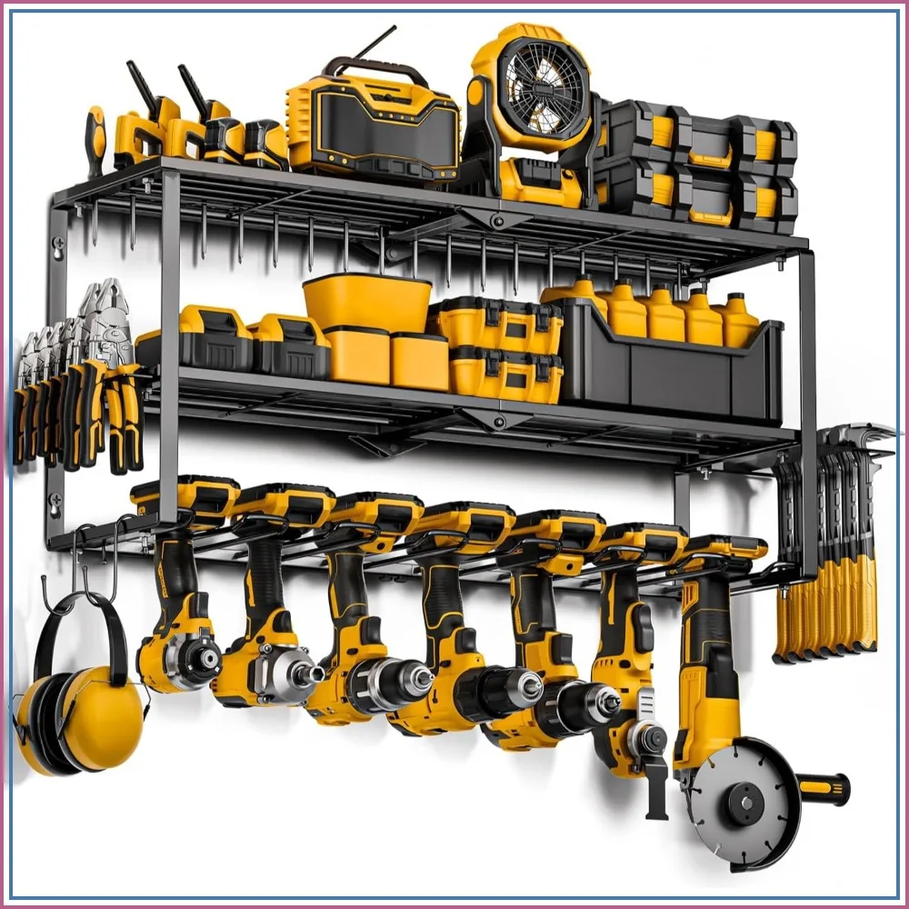

Heavy Duty Power Tool Organizer Wall Mount - Drill Holder with Screwdriver Storage, Cordless Drill Hanger Rack for Garage, Workshop, Pegboard, Shed