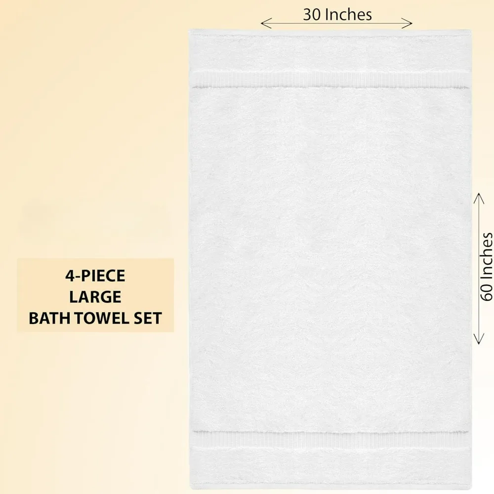 4 Piece Towels Set, 100% Cotton Premium Towels for Bathroom, 30 x 60 Inches Large Bath Towels, Soft and Quick Dry Towel