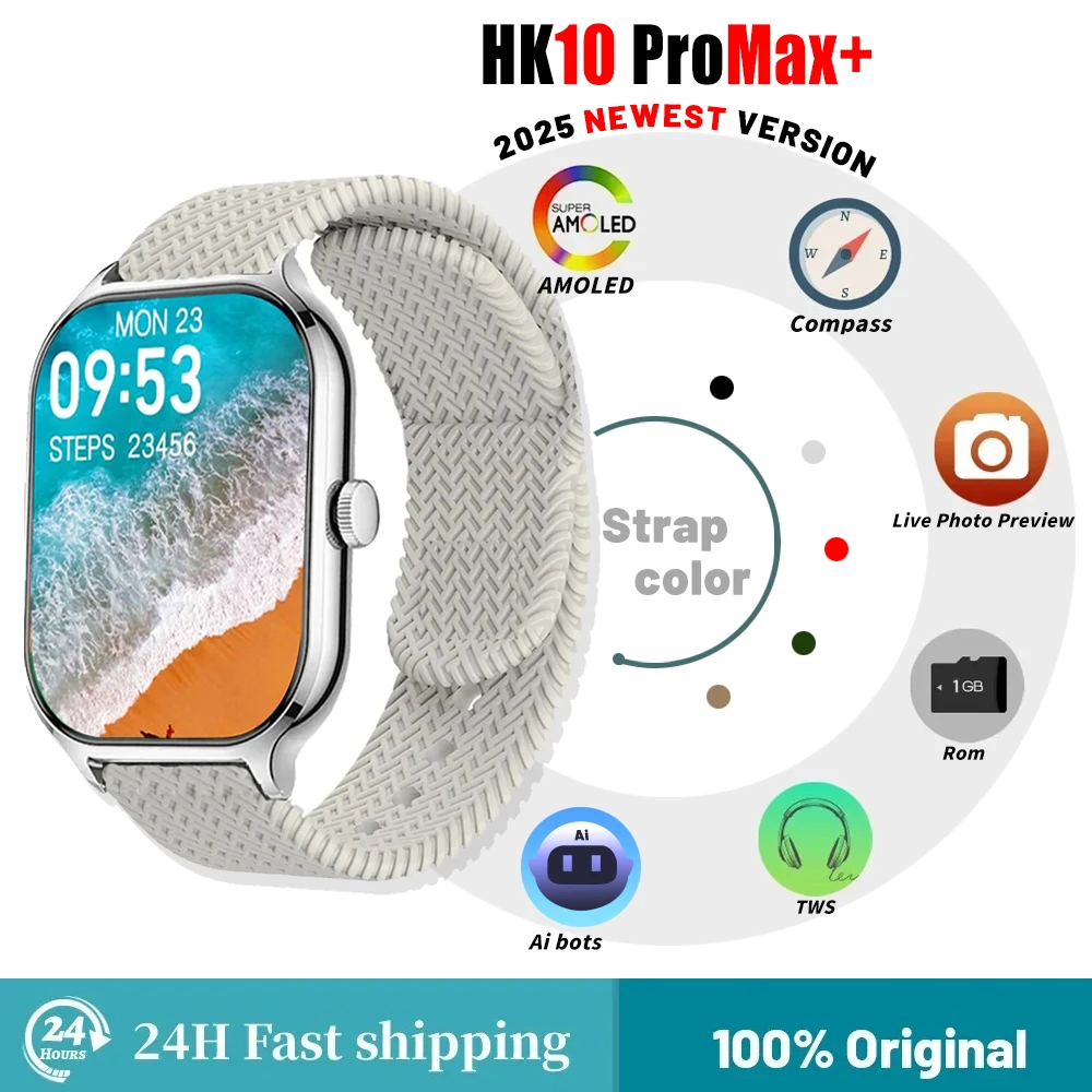 الأصلي HK10 PRO MAX + Plus ساعة ذكية 1GB ROM بلوتوث مشاركة شبكة AI روبوت 46 مللي متر Smartwatch Sersies 10 دعوة النساء 2025