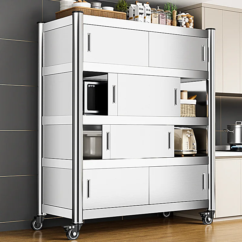 

Stainless steel kitchen rack Floor-to-ceiling multi-layer storage rack Push-pull household cabinet Multifunctional large shelf