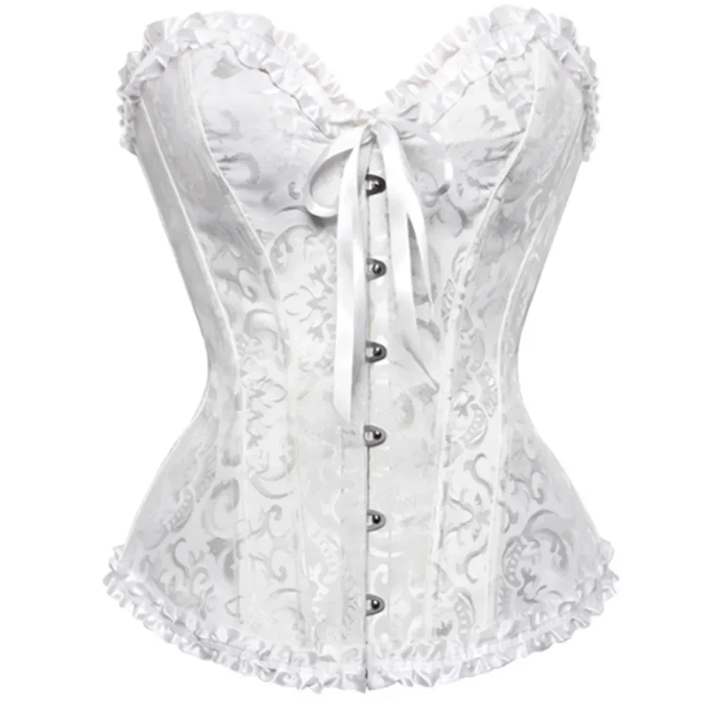 Sexy Bustiers And Corsets Floral Lace Tops Shapewear For Women Vintage Corset Gothic Overbust Satin Jacquard Corsets image 5