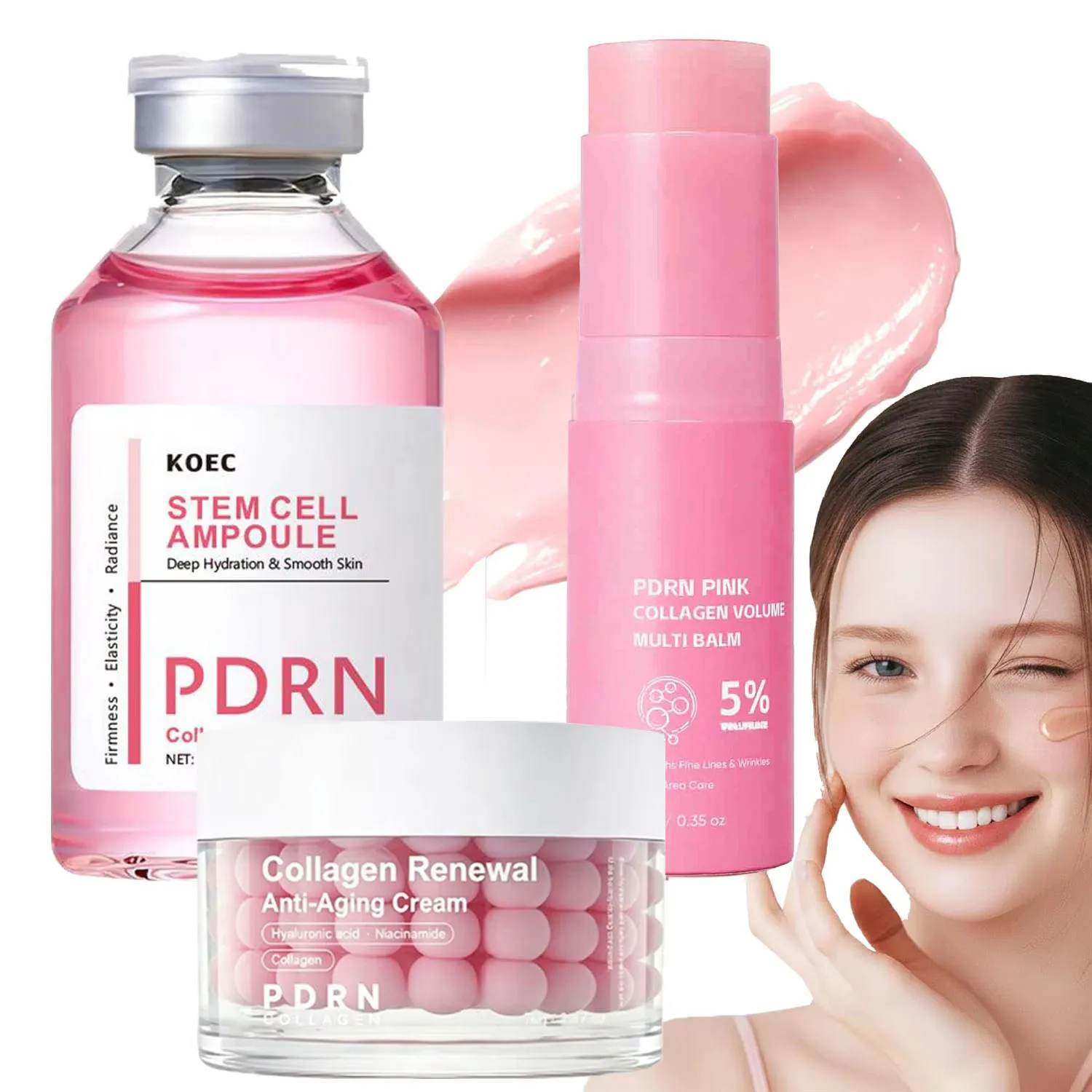 PDRN Różowy Kolagenowy Balsam w Sztyfcie NAD+Serum+Krem Nawilżający do Twarzy Wzmacniacz Skóry Kolagen Przeciwzmarszczkowy Krem do Twarzy i Ciała Nawilżający Ujędrniający