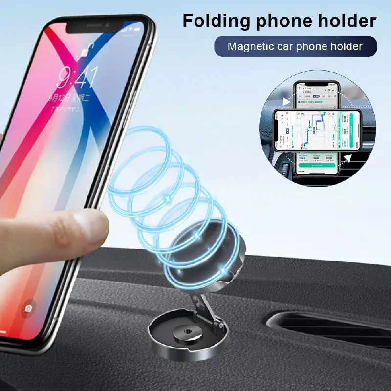 Car Mobile Phone Stand Strong Magnetic Car Holder 720° Foldable Round Bracket Support For Universal Phones Mount Holders In Car