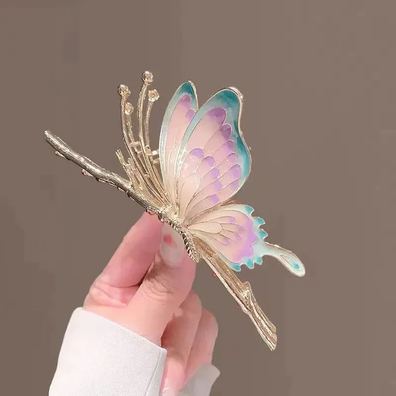 Chinese Style Painted Butterfly Elegant Ancient Style Hair Clip Women\'s Summer Fashion New Style Coiled Hair Shark Claw Clip