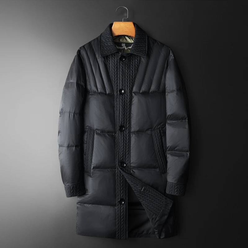 

Men's Mid-Length down Jaet Warm Windproof Flip-Collar Casual Outerwear Trendy Faion Urban Sle Button Decorated Coated F...