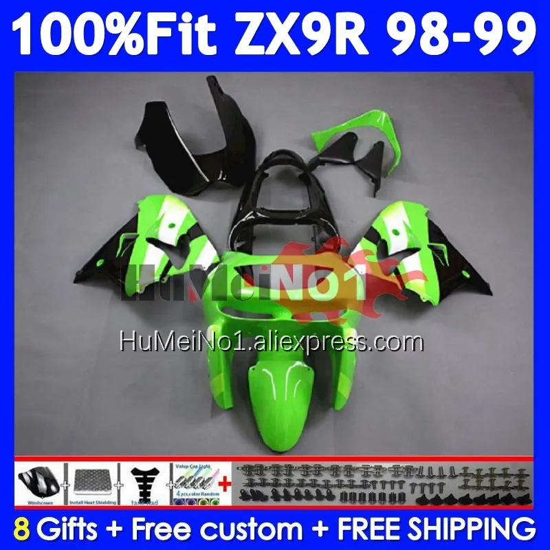 OEM Body For KAWASAKI NINJA ZX 9R 900 CC 9 ZX9 R 213No.13 ZX900 900CC ZX-9R Green black ZX9R 98 99 1998 1999 Injection Fairing