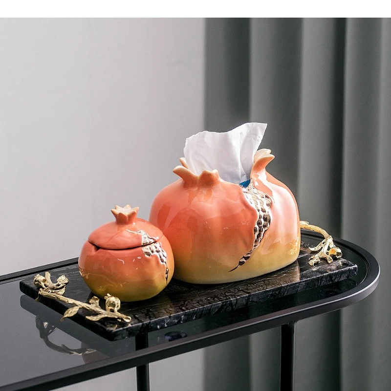 Ceramics Ashtray Pomegranate Shaped Tissue Box Ash Tray Home Paper Towel Napkin Boxes Storage Trays Containers