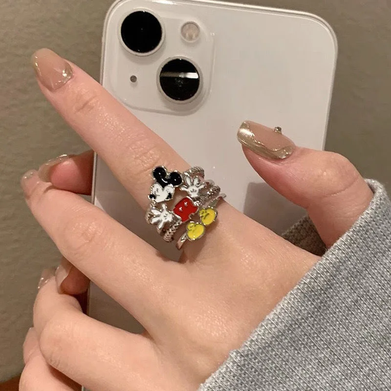 Disney Mickey Adjustable Ring Cartoon Cute Mickey Mouse Ring Ancient Spirit and Monster Jewelry Ring Friend's Birthday Gift