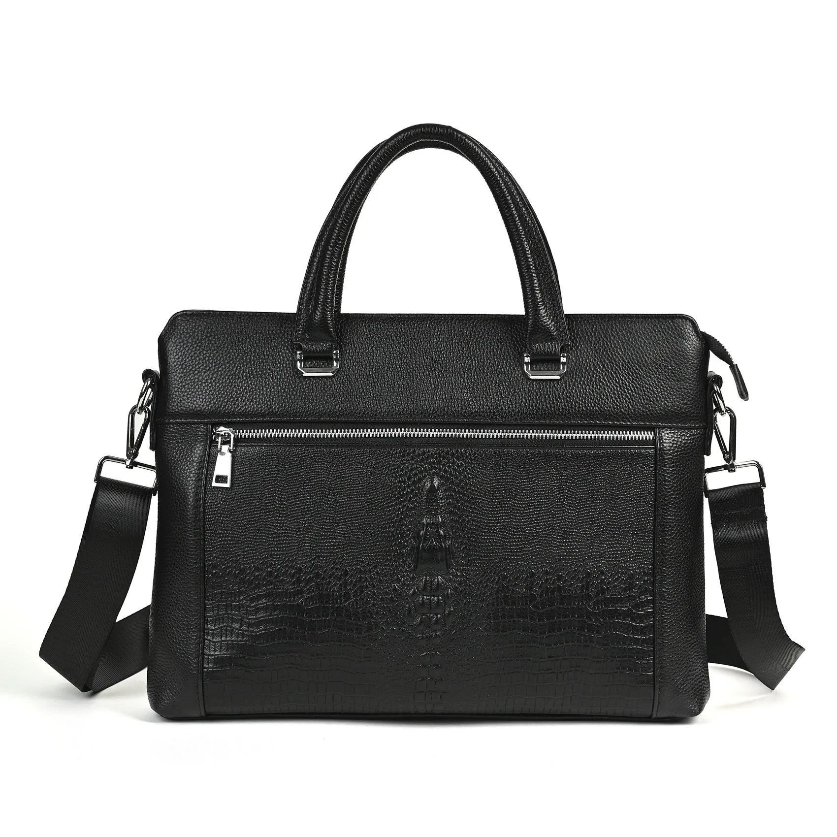 تمساح نمط حقيبة كمبيوتر محمول جلدية حقيقية للرجل أو امرأة التمساح نمط حقيبة جلدية البقر الأعمال حمل أو حقيبة رافعة