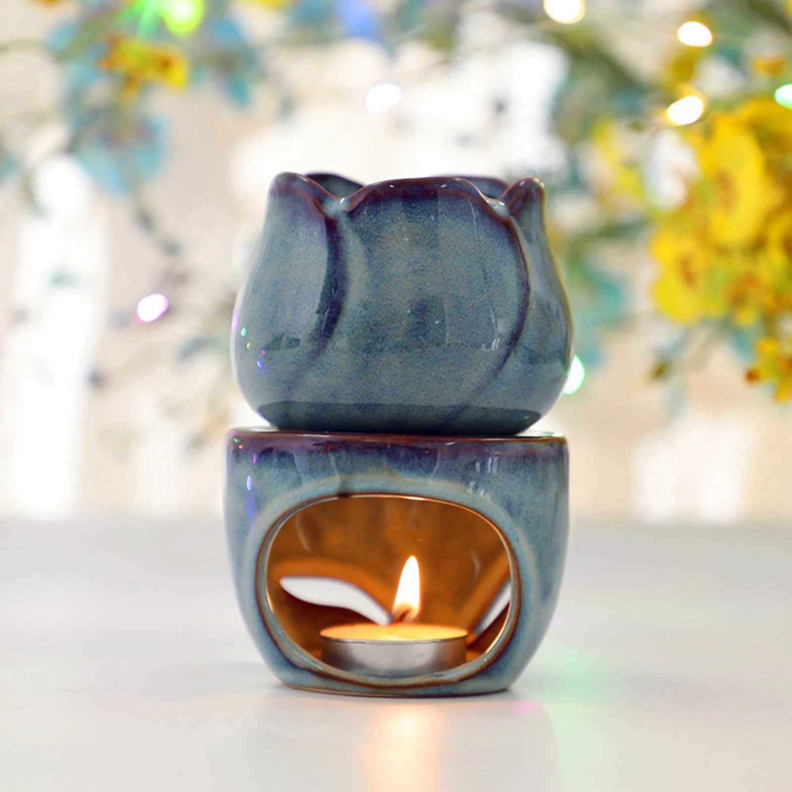 Tulip Ceramic  Aromatherapy Oil Burner split Furnace Wax Melt Fragrance Aroma Burner Holder Home Incense Wax Melt Candle Gift