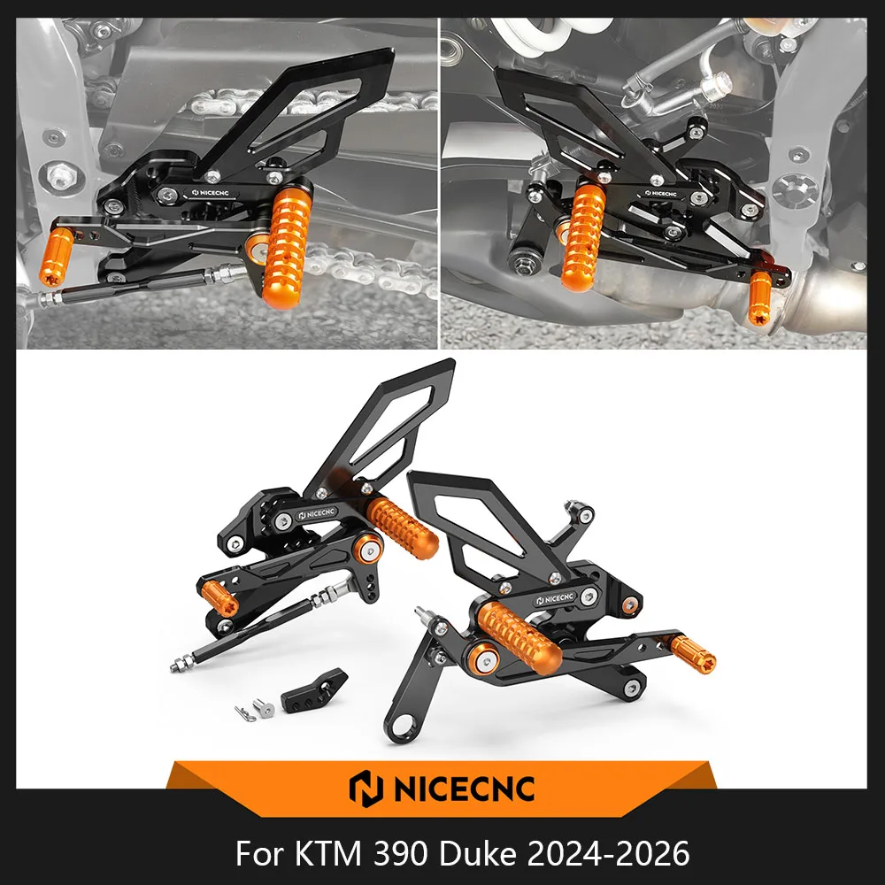 For KTM 390 Duke 2024-2026 Adjustable Rearset Footrest Footpeg Kit with 9 Riding Positions Adjustable Toe Peg Shift Brake Pedal