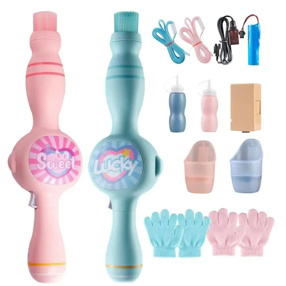 Máquina de bolhas colorida portátil, design leve, jogo interativo, varinha elástica de neblina, soprador automático de bolhas para festa