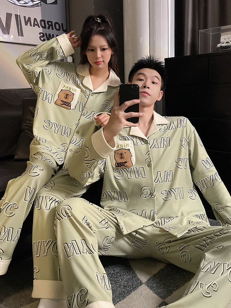 DAIMELU cute couple pajamas women's spring and autumn sleepwear set long-sleeved student men's thick loungewear suit male nighty