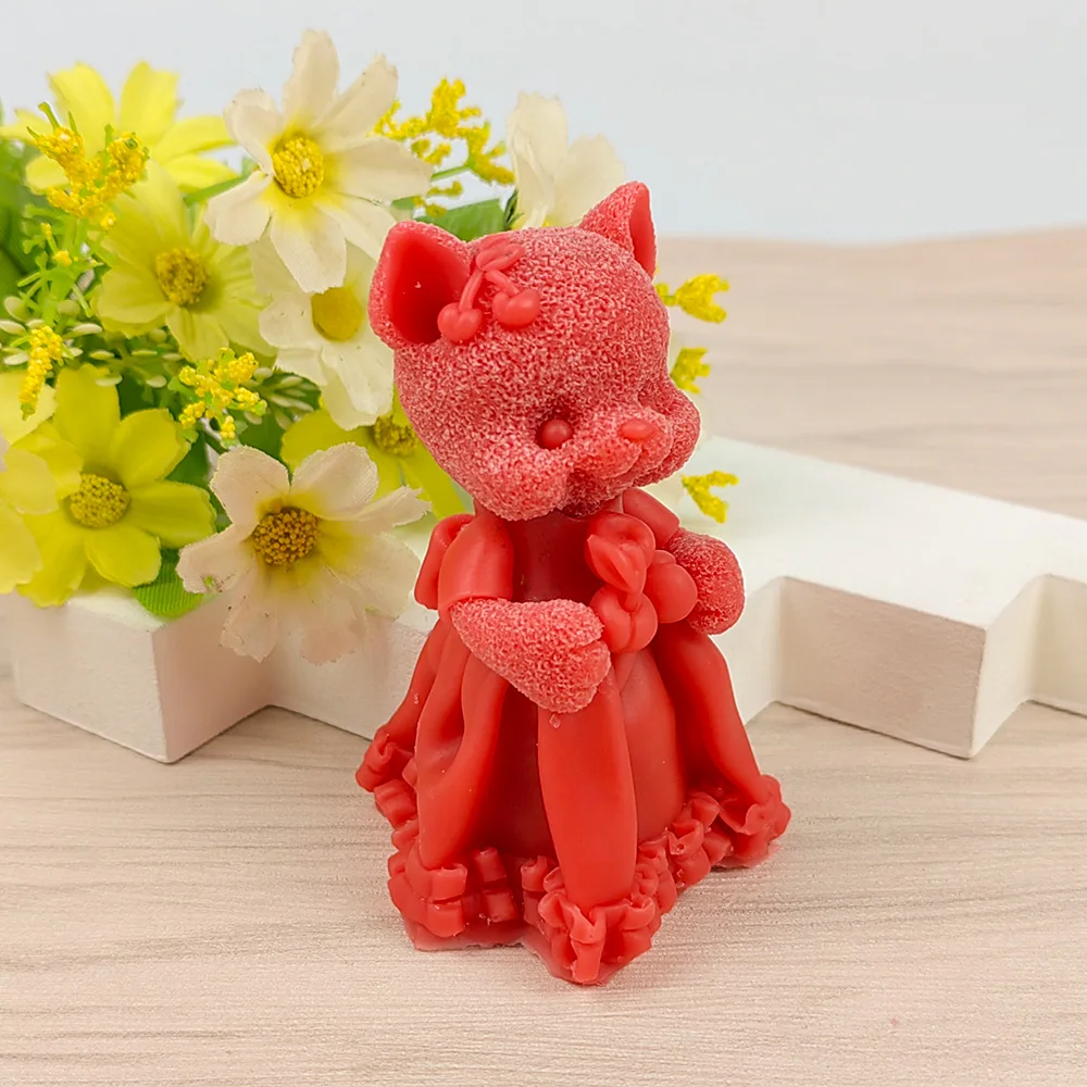 DW0491 PRZY 3D Hold A Cherry Bear Moulds Soap Molds Silicone Girl Bears Wedding Birthday  Valentine's Day Candle Mold Clay Resin