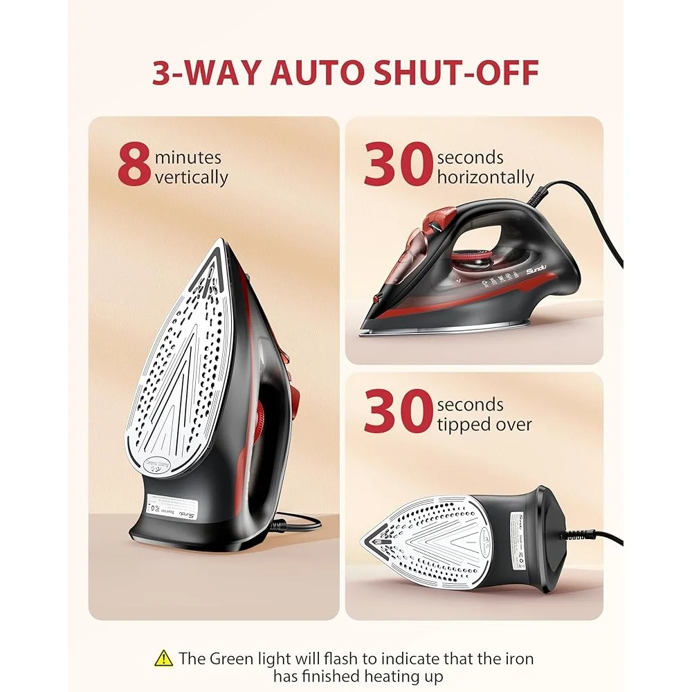 Plancha de vapor de calentamiento rápido con suela de cerámica, autolimpieza, apagado automático, tanque de agua grande de 1500W, termostato de precisión, vapor de 11,84oz