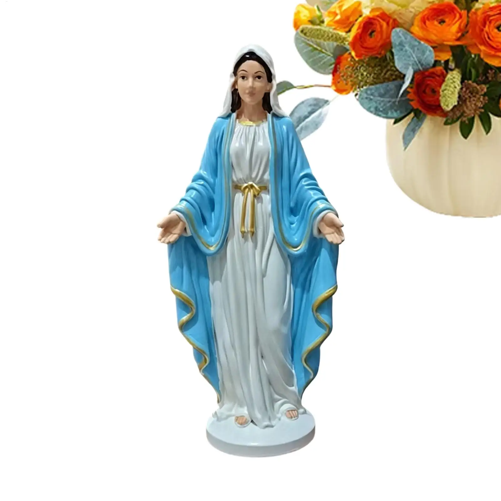 Resin Virgin Mary Collectible Figure Blessed Lady Religious Iconic image Statue Ornament for Prayer Room Church Cathedral Shrine