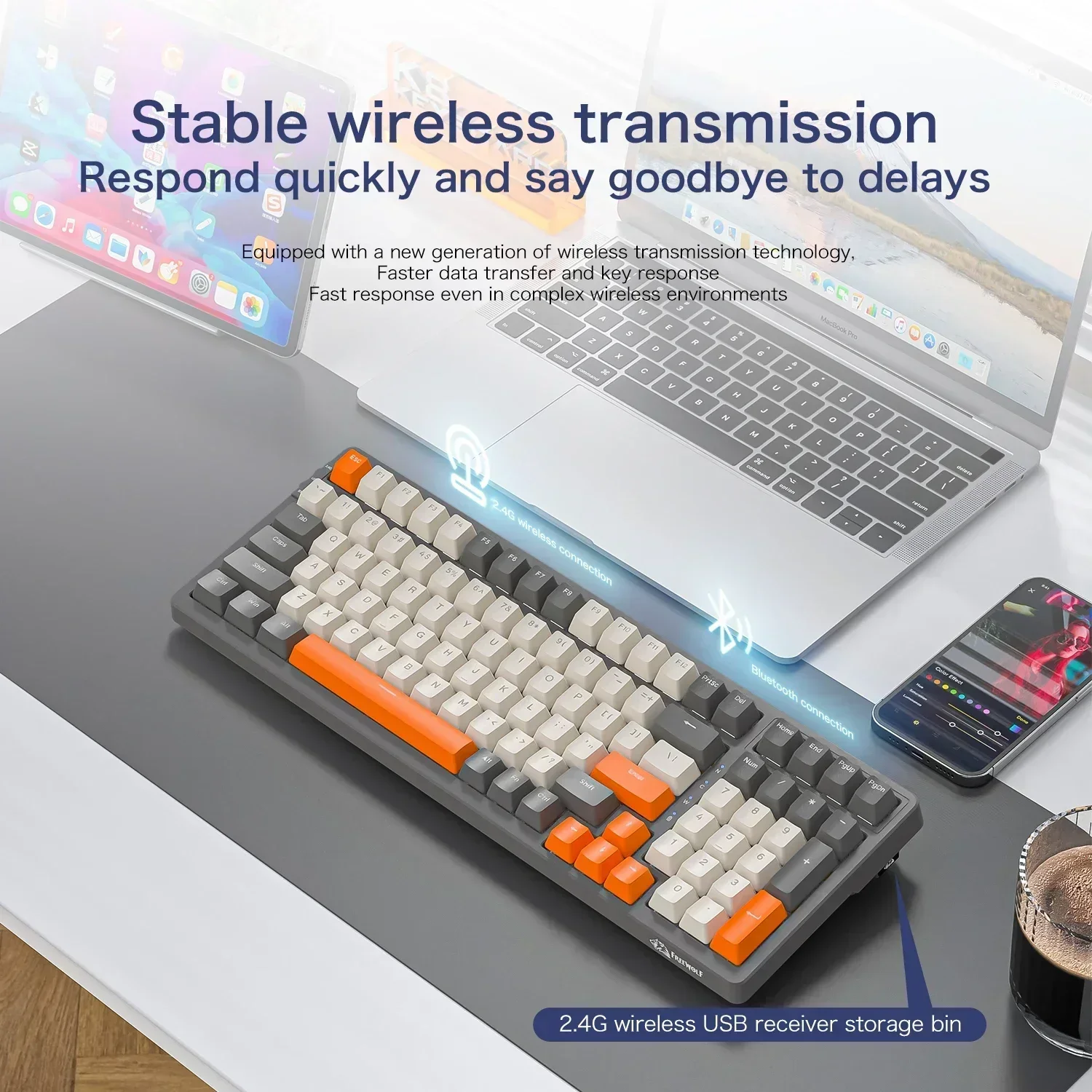 K8 wireless mechanical game Bluetooth keyboard with 100 keys,  lighting effect, lfull key hot swappable,aptop desktop computer