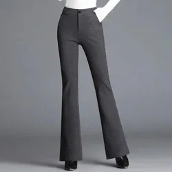 Korean Casual High Waist Solid Gray Slim Woolen Flared Pants Style Classic Pants Female Formal Chic Big Size 4XL Flare Trousers