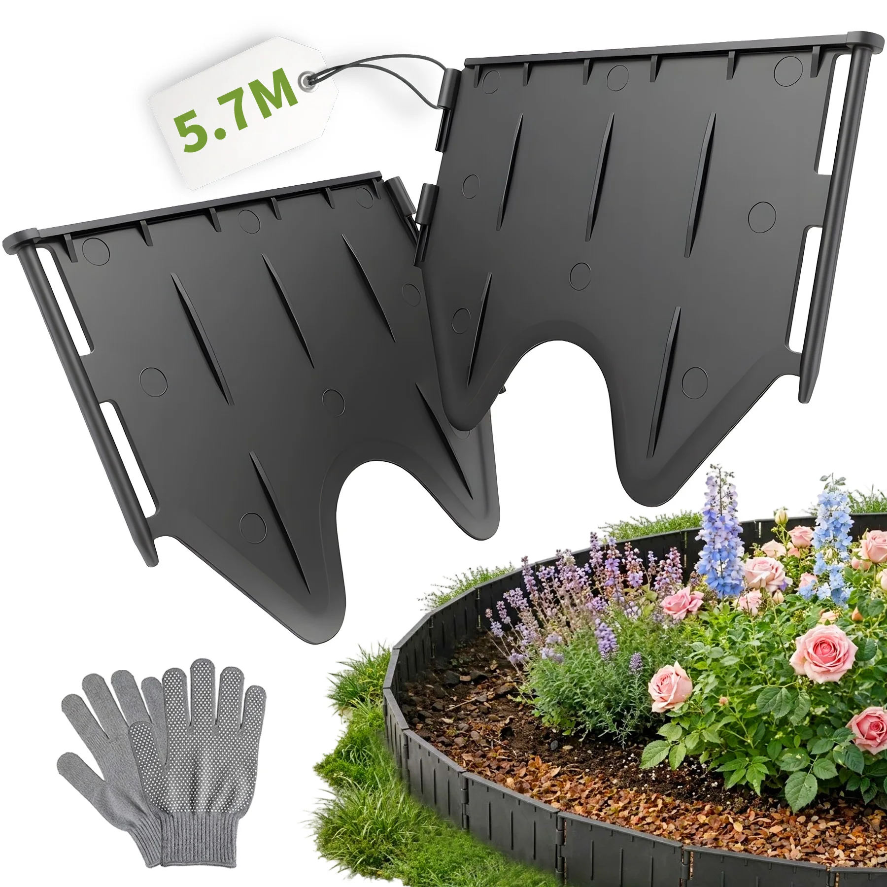 Forever Speed Rasenkante Kunststoff Rasenkanten 5.7mx13cm(LxH),Leicht zu Verarbeitende Flexible Beeteinfassung,Beetbegrenzung Beetumrandung Rasenkantenband
