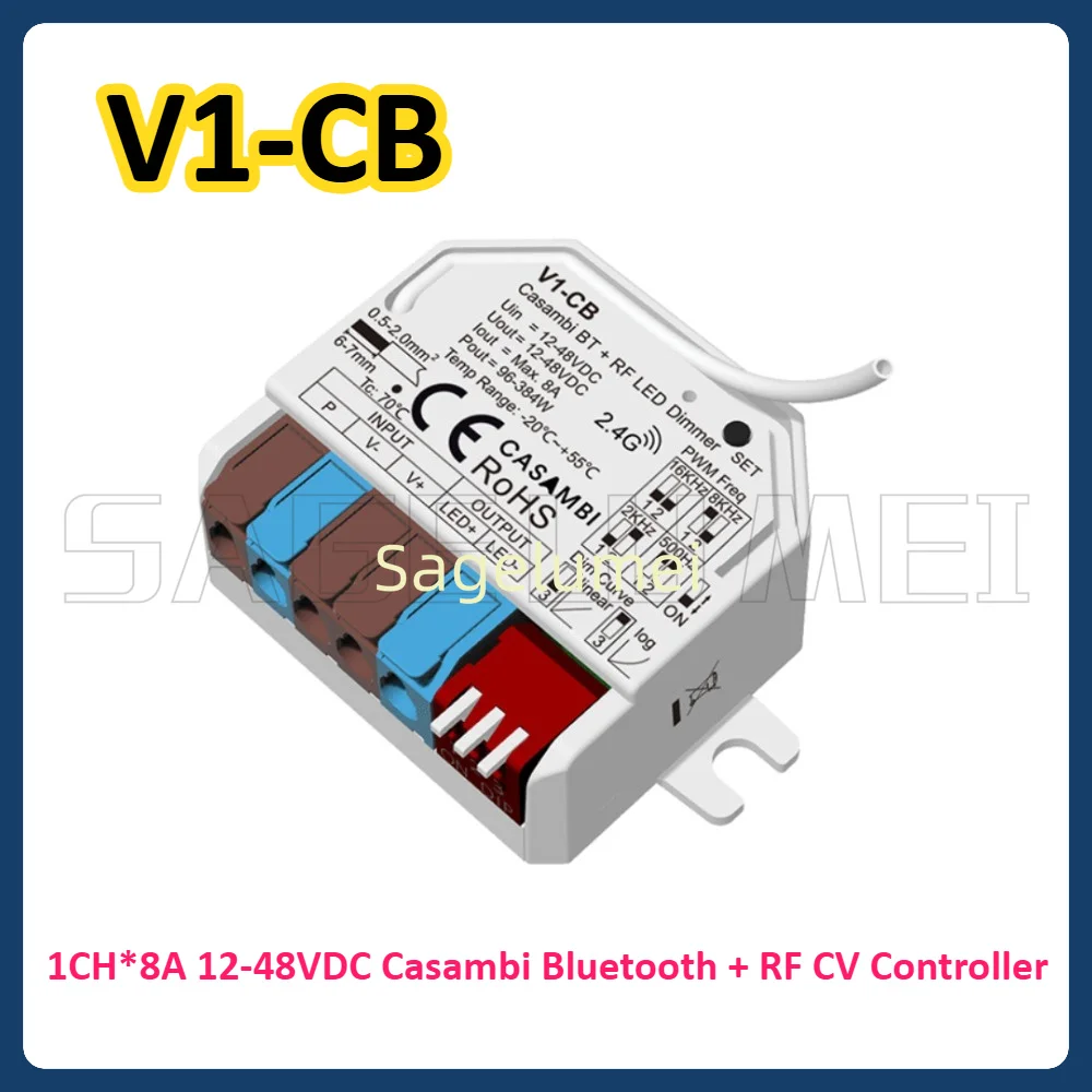 V1-CB Skydance 1CH*8A 12-48VDC Casambi Bluetooth +RF CV Controller BT + RF2.4G + Push Switch  Dimming LED Controller APP control