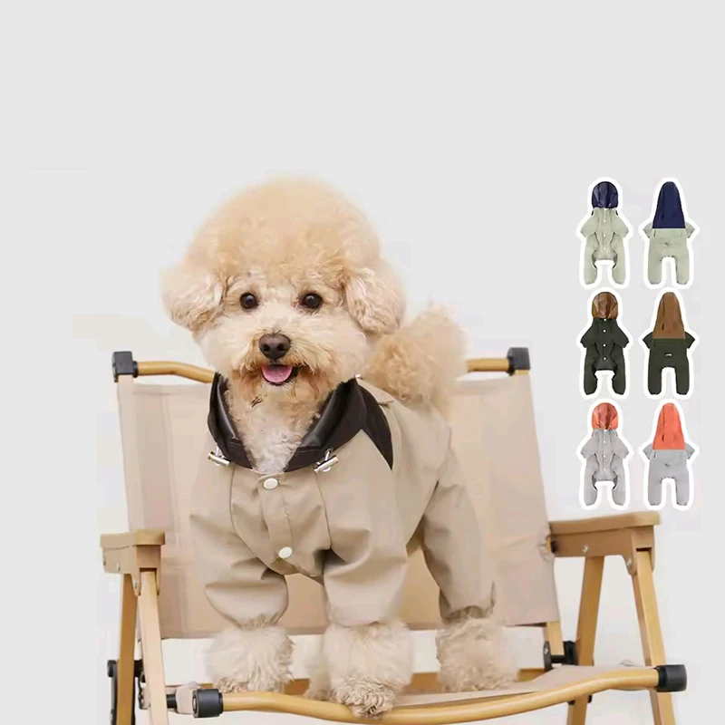 

Teddy Schnauzer Raincoat With Reflective Strap And Traction Bucklefor Small &Medium Pets Four Legged Hooded Windproof Sweatshirt