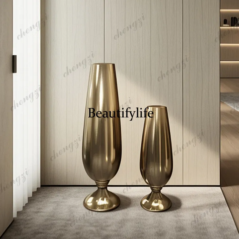 FRP floor-to-ceiling vase modern light luxury home model room hotel wine glass shape gold electroplated flower ornament