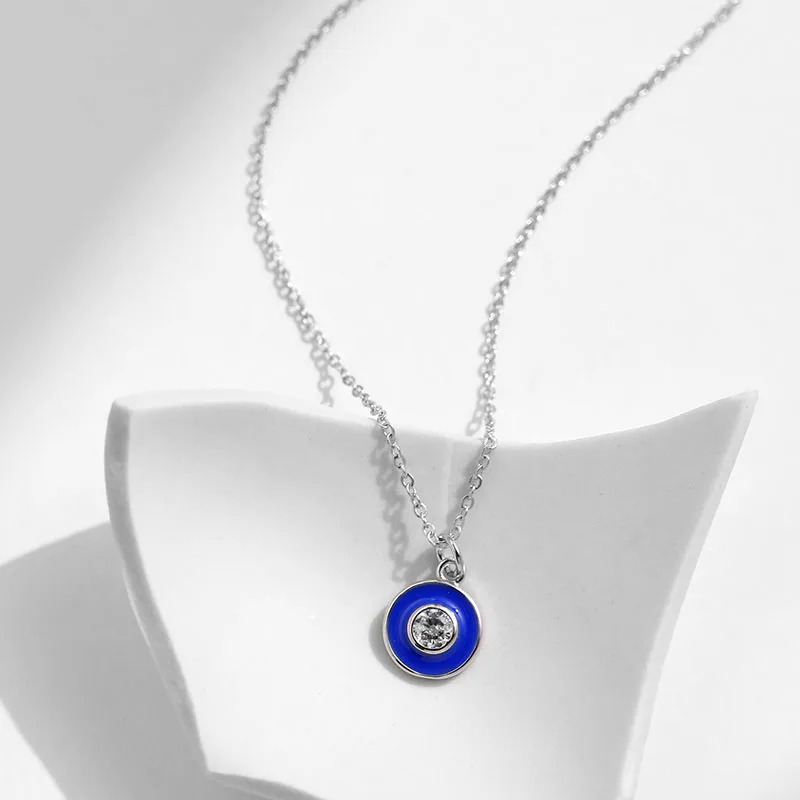 925 Sterling Silver Klein Blue Drip Glue Heart Necklace Enamelled Evil Eyes Pendant Clavicle Chain Fashion Retro Women's Jewelry