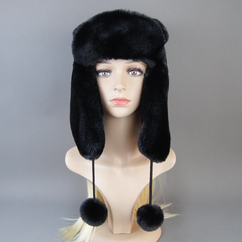 Hot Sale New Women False Rex  Rabbit False Fur Hat Winter Warm Fur Hat Black and White Panda Cute Color Artificial Hat