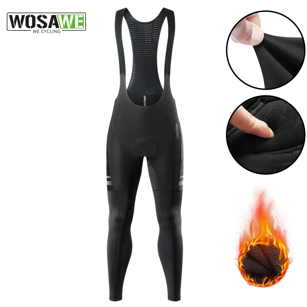 

WOSAWE Men's Cycling Bib Tights 5D Padded Winter Thermal Fleece Cold Weather Bike Bib Pants Biking Bicycle Men Long Leggings