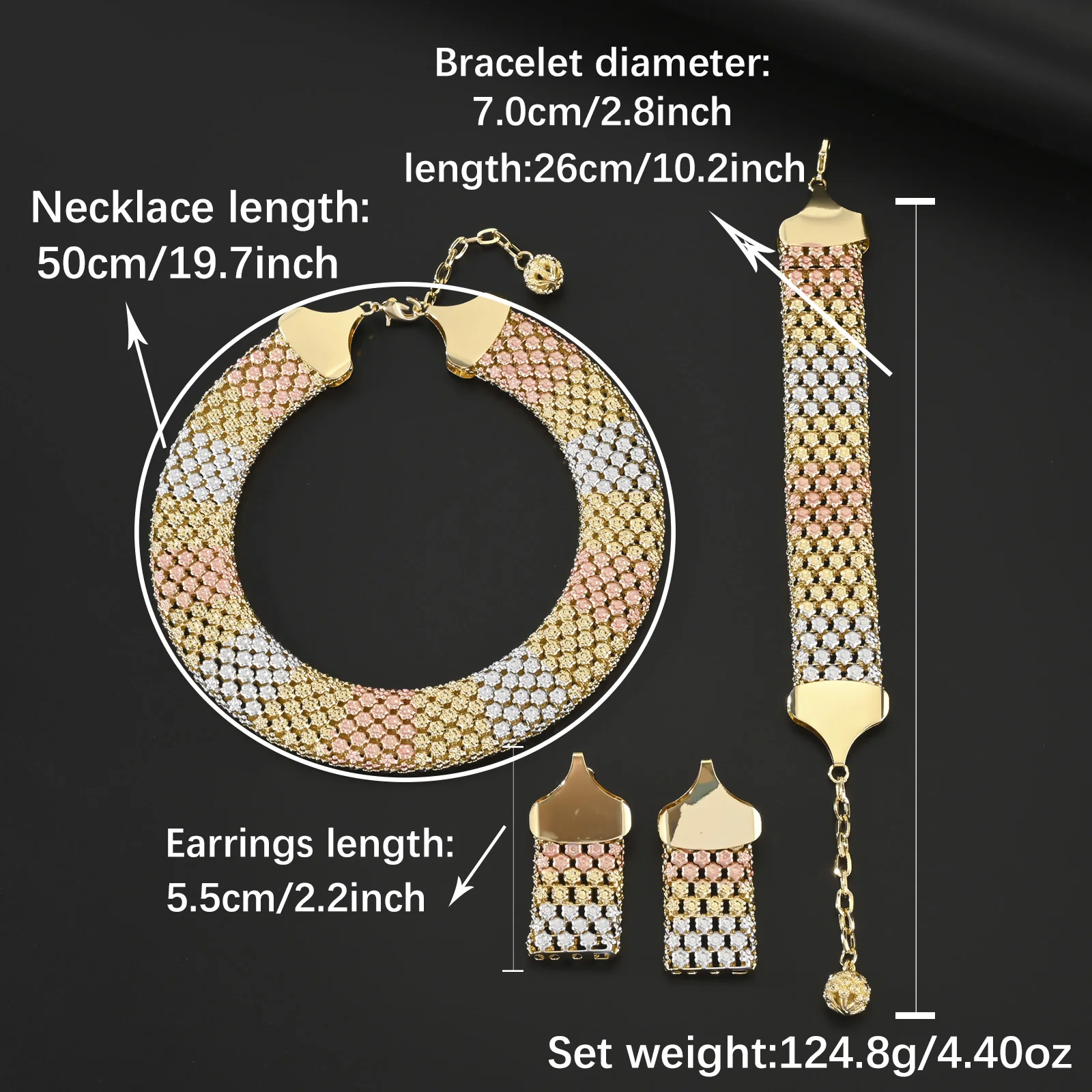 Dubai Jewelry Set Big Necklace Ethnic Style Bracelet Earrings for Women Elegant Bridal Wedding Accessories