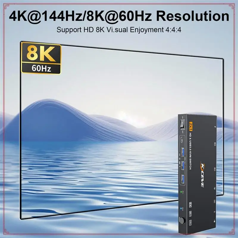 

KCEVE USB3.0 8K HD KVM-переключатель Компьютер, динамики, клавиатура 8K@60Hz4k@120 Гц, выход USB3.0+1Tpe-C EU-Plug