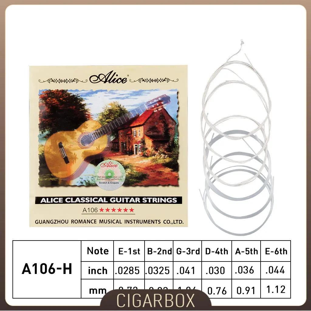 

1 Pack Alice Classical Guitar Strings A106-H Clear Nylon Tension Core Silver Plated Copper Wound