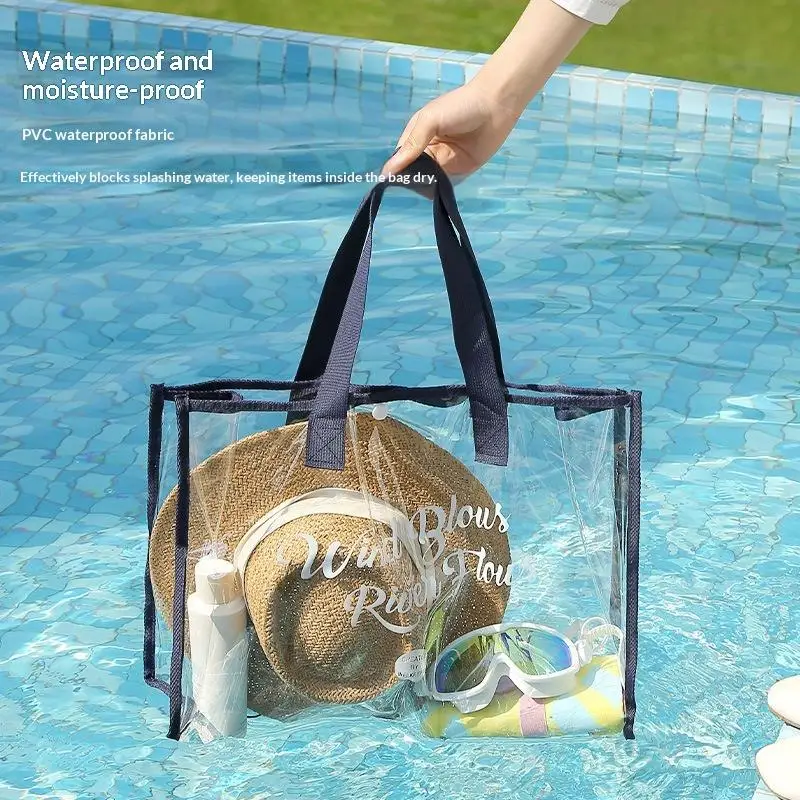 Lightweight Foldable Waterproof Beach Handbag With Separate Phone Pocket Cosmetic Bag For Swimming Pool Holiday Daily Supply