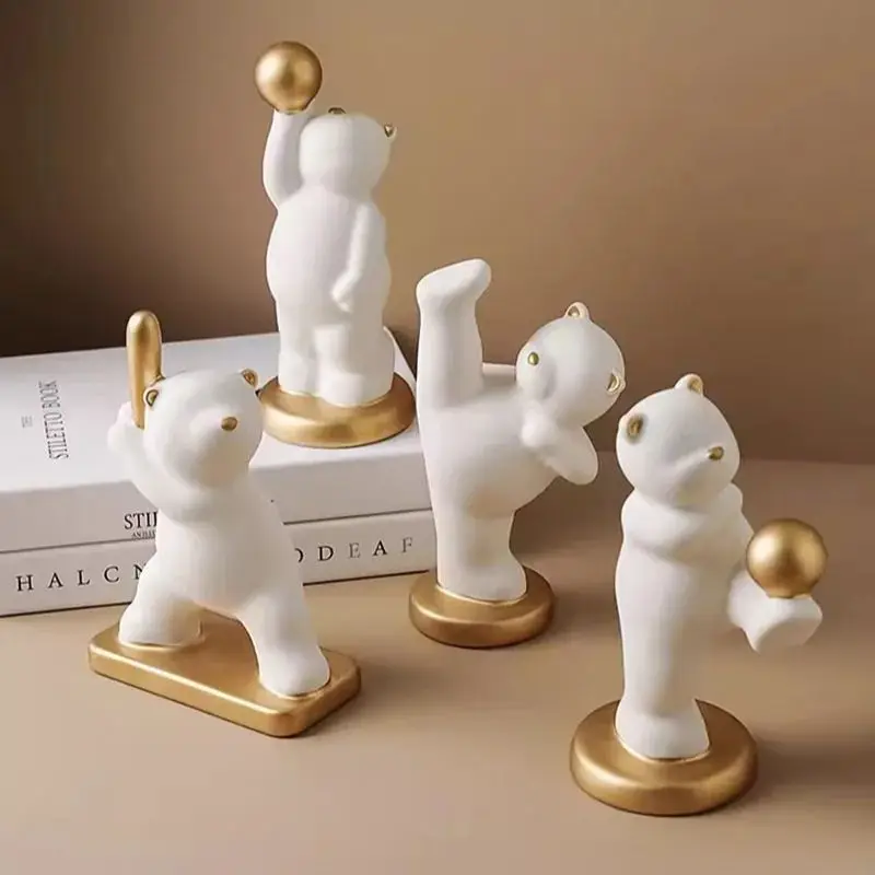 

Nordic Ceramic Animals Ornaments Porcelain Ceramic Bear Figurines Home Cabinet Crafts Desktop Miniatures Ornaments Home Decor