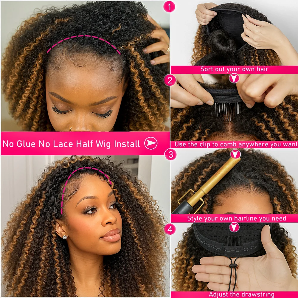 سهلة التركيب 1B/27 الأفرو غريب مجعد 3 في 1 نصف الباروكات شعر الإنسان بوب شقراء عالية الارتفاع سلس كليب في الاتجاه الجديد 3/4 نصف الباروكات