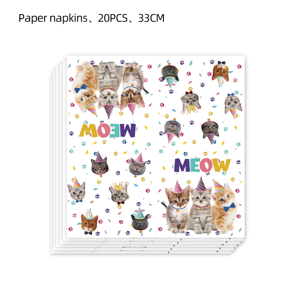 Cute Meow Pet Cats Party Decor Banner Balloon Napkins Plate Cup Tablecloth Cartoon Crown Kitten Globos Kids Birthday Supplies