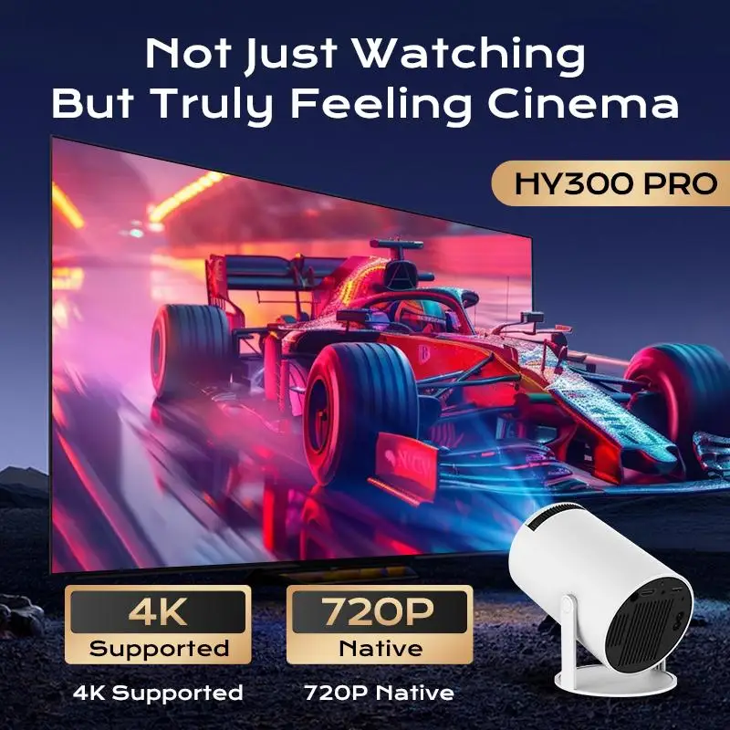 HY300Pro + Proyector portátil para exteriores Mini proyector de decodificación 4K con 5G WiFi 6 y BT 5,0 720P Full HD 160 cine en casa