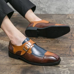 New 47 plus size 48 men's patchwork casual leather shoes Men's buckle leather loafers Fashion party show Derby shoes