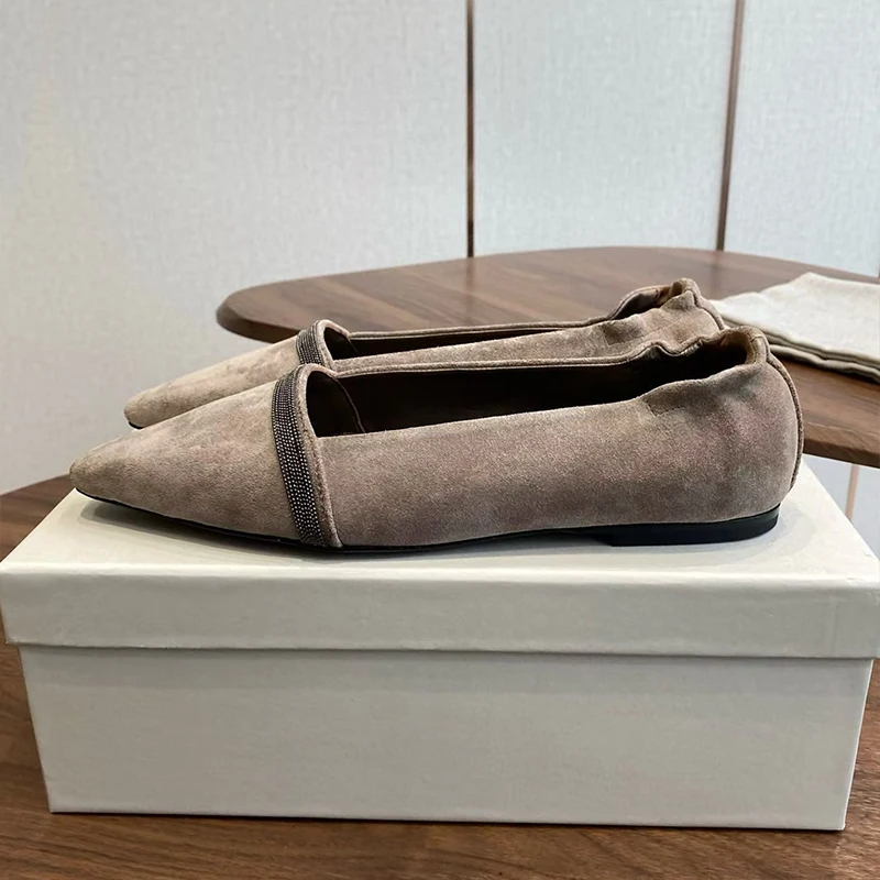 New Women's Square Toe Flat Bottom Ballet Shoes String Bead Decor Shallow Mouth Mary Jane Shoes Spring Autumn Retro Single Shoes