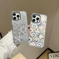 Line Star Scale Transparent Border Silver Quicksand Phone Case Cover for IPhone 12 13 14 15 Pro Max Case for IPhone 15 Pro