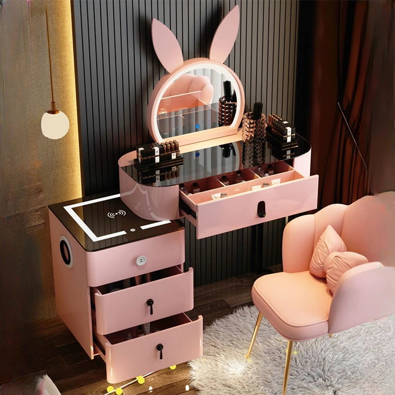 

Storage Girl Dressing Table Nordic Waterprrof Make Up Bedroom Vanity Dresser Mobile Luxury Tocador Maquillaje Room Furniture