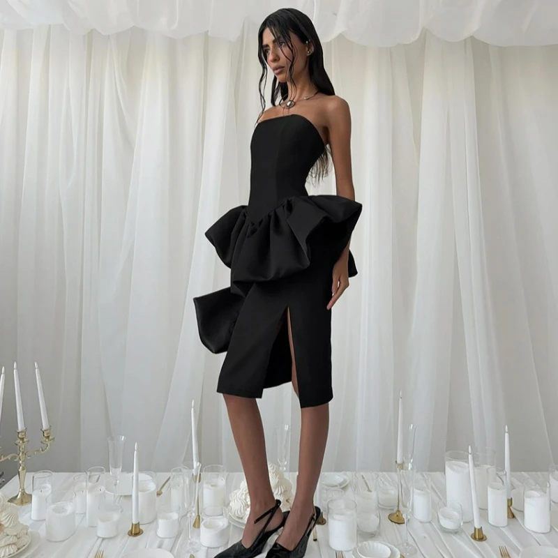 

Элегантное модное черное платье в европейско-американском стиле для женщин, весна-лето 2026, новый дизайн, с разрезом, без бретелек, пышное